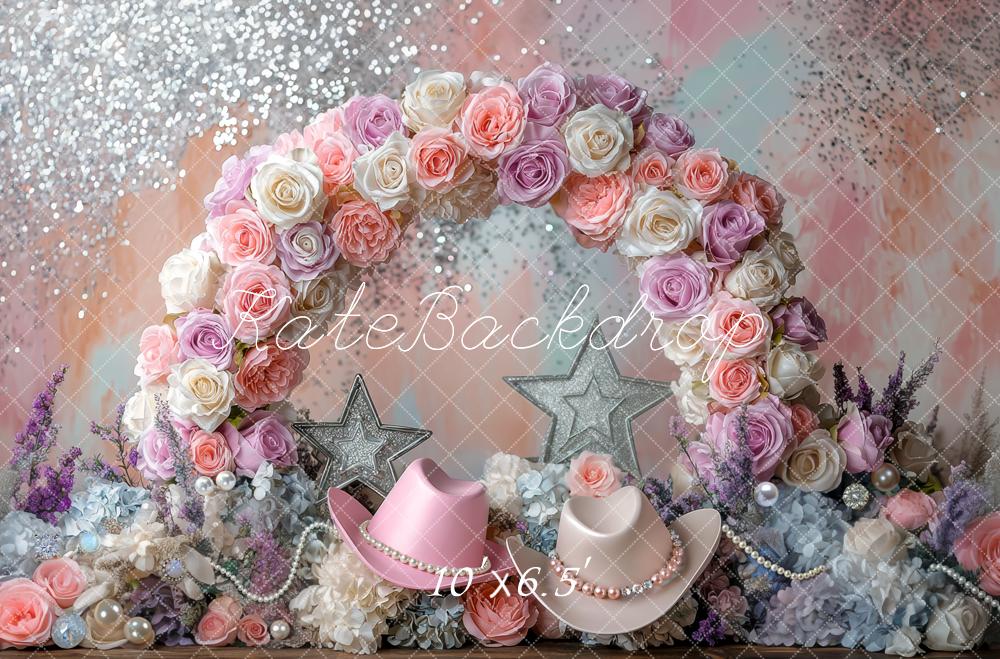 Kate Blumen Bogen Cowboyhut Pastell Hintergrund Entworfen von Mini MakeBelieve - Kate Backdrop.de