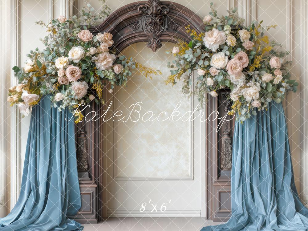 Kate Hochzeit Blumenbogen Blau Vintage Hintergrund Entworfen von Mini MakeBelieve - Kate Backdrop.de