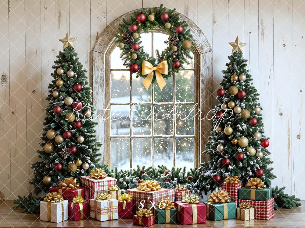 Kate Weihnachten Tannenbaum Geschenke Fenster Hintergrund Entworfen von Mini MakeBelieve - Kate Backdrop.de
