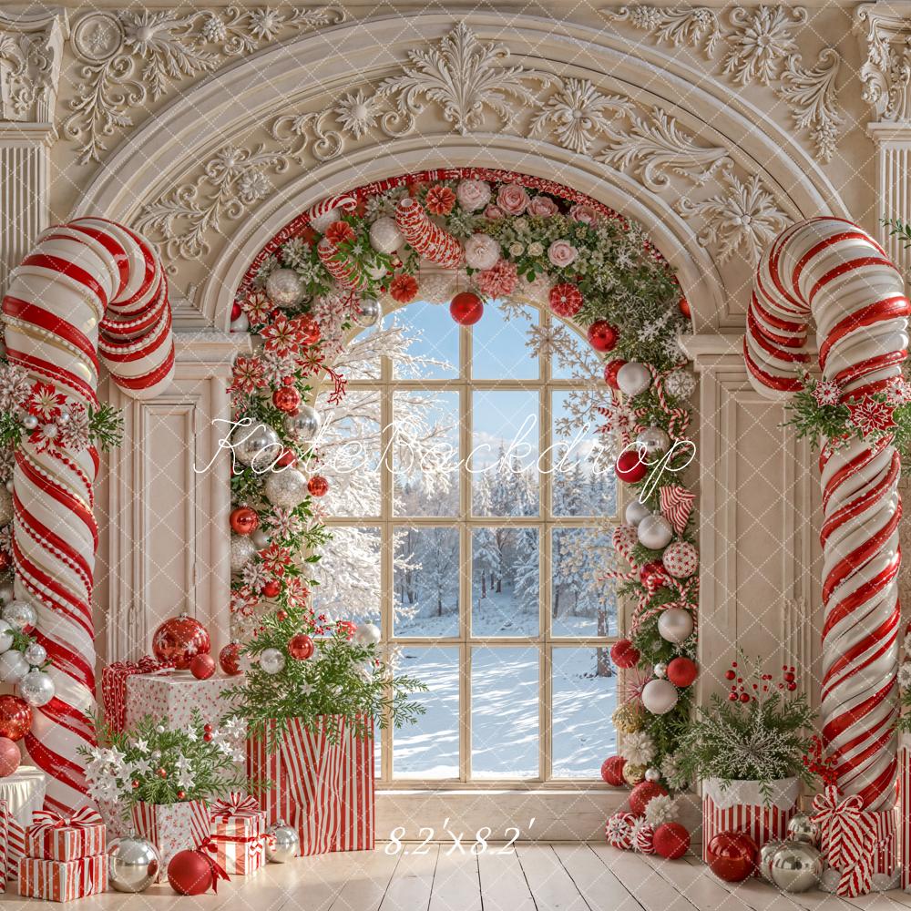 Kate Weihnachten Zuckerstangen Geschenke Rot Weiß Hintergrund Entworfen von Emetselch - Kate Backdrop.de