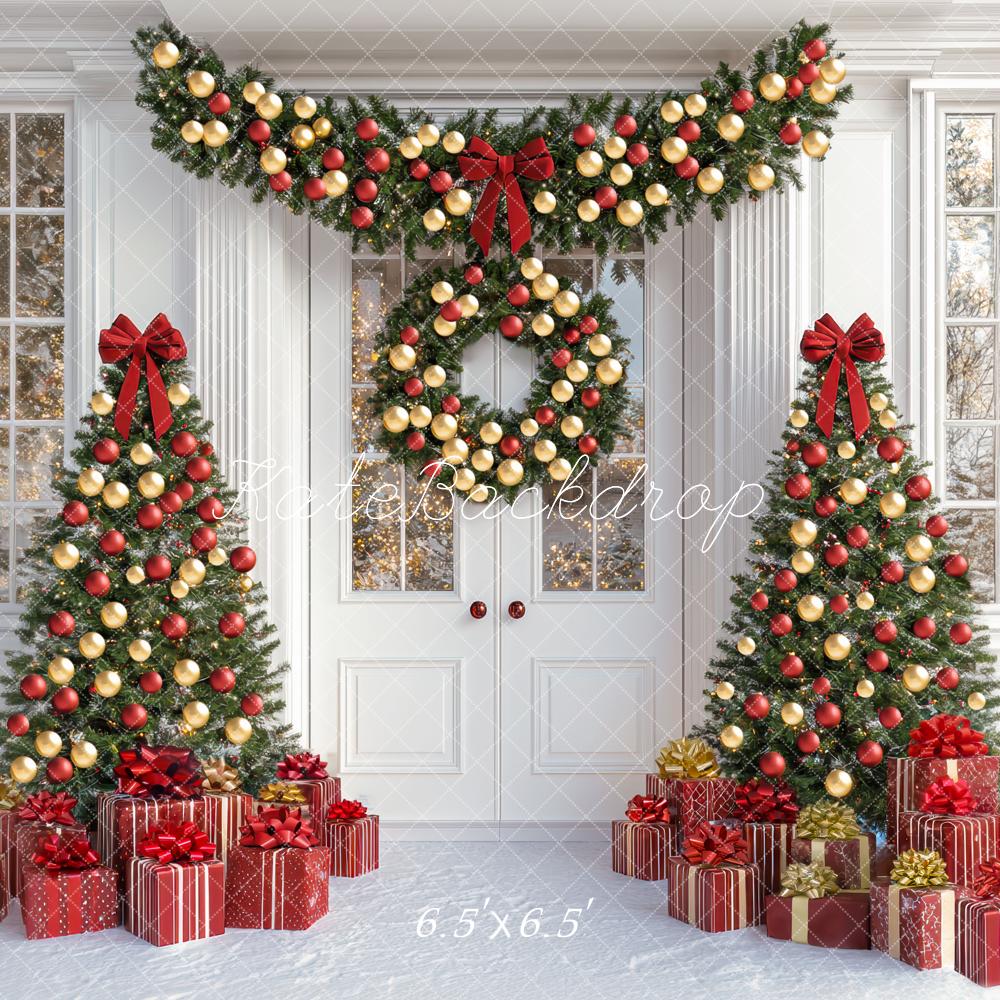 Kate Weihnachten Tannen Geschenke Weiß Hintergrund Entworfen von Mini MakeBelieve - Kate Backdrop.de