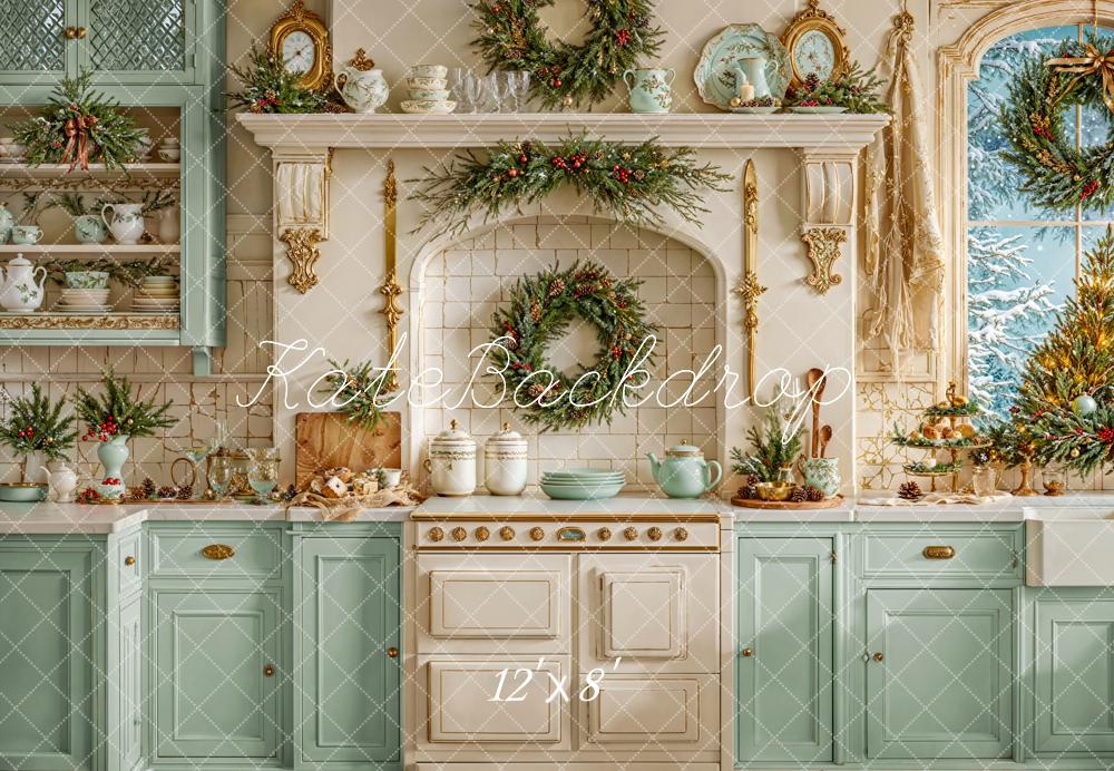 Kate Weihnachten Küche Kränze Vintage Fleece Hintergrund Entworfen von Emetselch - Kate Backdrop.de