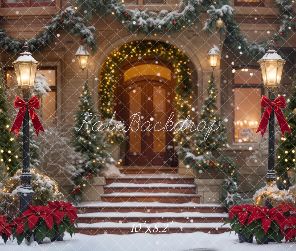 Kate Weihnachten Haus Eingang Lichter Fleece Hintergrund Entworfen von Emetselch