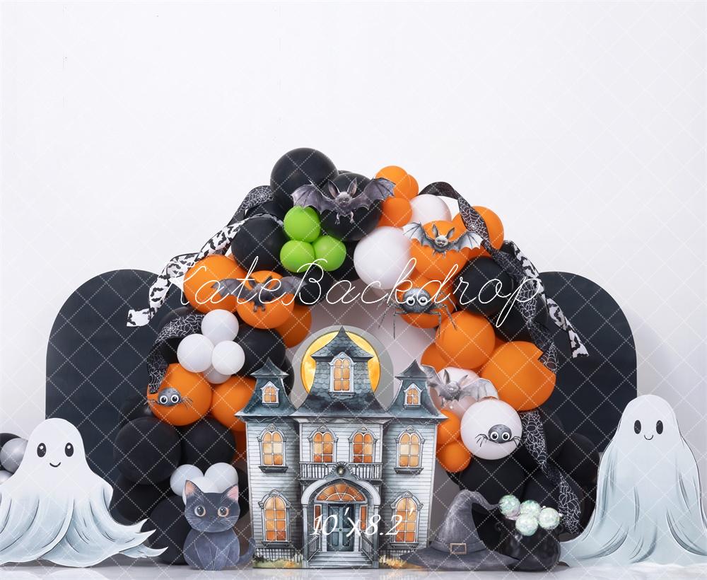 Kate Halloween Spukhaus Ballons Cartoon Hintergrund Entworfen von Mini MakeBelieve - Kate Backdrop.de