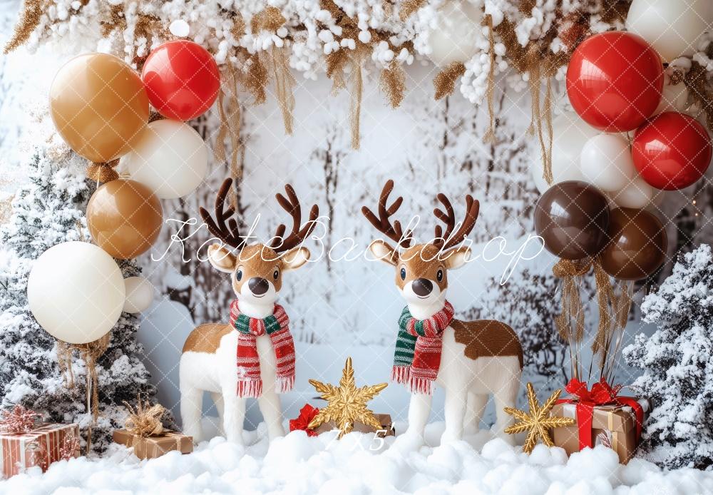 Kate Weihnachten Rentiere Geschenke Ballons Hintergrund Entworfen von Patty Roberts - Kate Backdrop.de