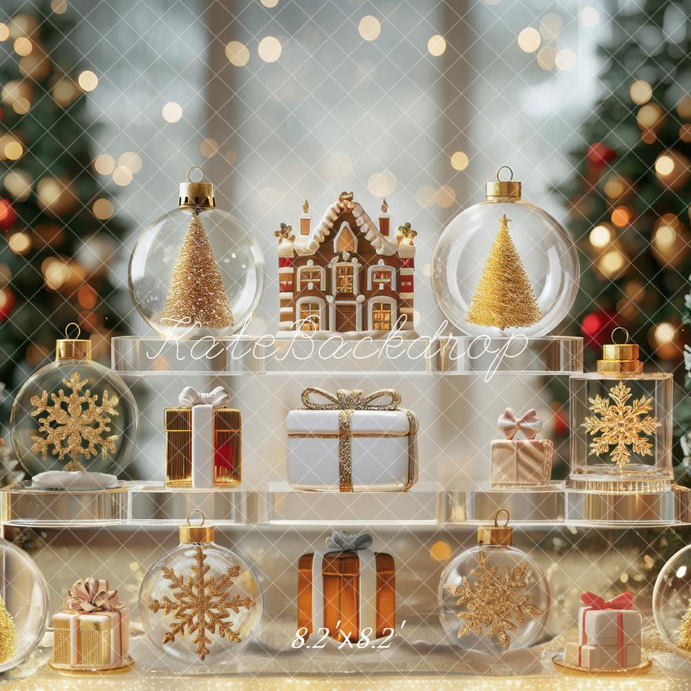 Kate Weihnachten Geschenke Christbaumkugeln Gold Hintergrund Entworfen von Mini MakeBelieve - Kate Backdrop.de