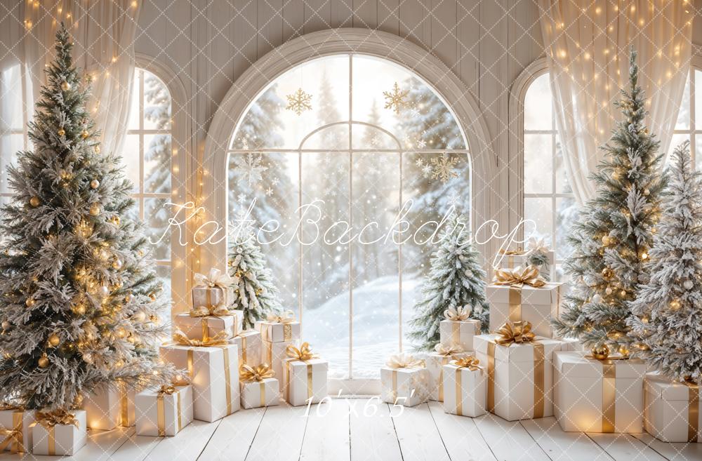 Kate Weihnachten Geschenke Fenster Schnee Hintergrund Entworfen von Emetselch - Kate Backdrop.de