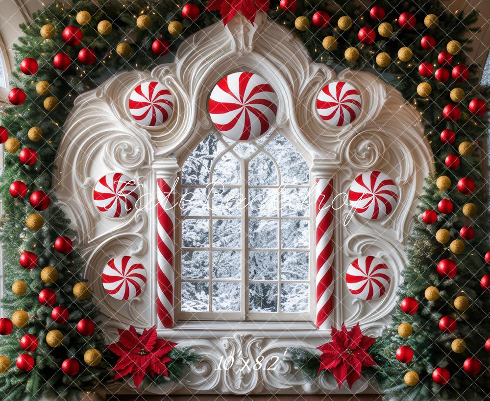 Kate Weihnachten Zuckerstangen Fenster Girlande Hintergrund Entworfen von Mini MakeBelieve - Kate Backdrop.de