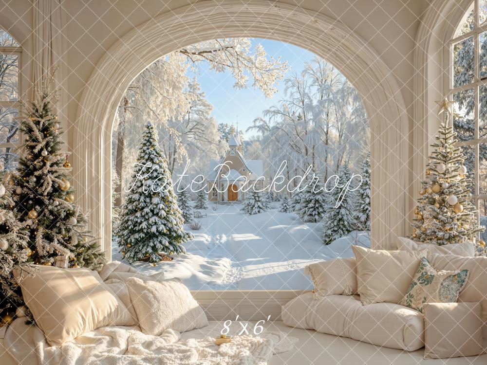 Kate Weihnachten Wohnzimmer Schneelandschaft Weiß Hintergrund Entworfen von Emetselch - Kate Backdrop.de