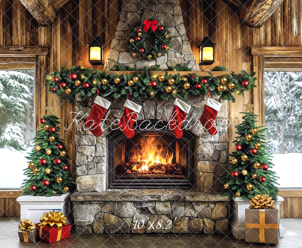 Kate Weihnachten Kamin Girlande Geschenke Hintergrund Entworfen von Mini MakeBelieve - Kate Backdrop.de