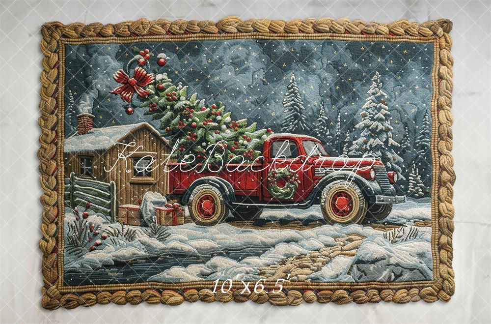 Kate Weihnachten Roter Truck Tannenbaum Schnee Hintergrund Entworfen von Laura Bybee - Kate Backdrop.de