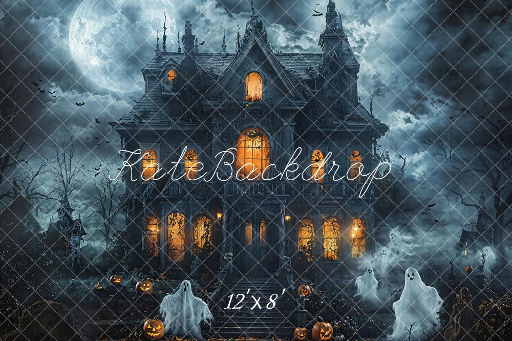 Kate Halloween Spukhaus Kürbisse Blau Fleece Hintergrund Entworfen von Emetselch
