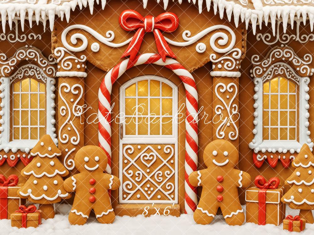Kate Weihnachten Lebkuchenhaus Zuckerstange Rot Hintergrund Entworfen von Patty Roberts - Kate Backdrop.de