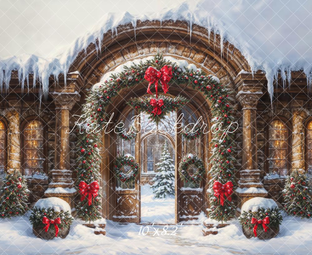 Kate Weihnachten Torbogen Girlande Schnee Hintergrund Entworfen von GQ - Kate Backdrop.de