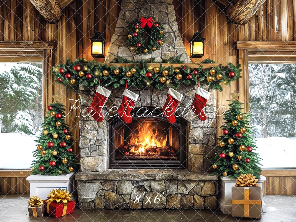 Kate Weihnachten Kamin Girlande Geschenke Hintergrund Entworfen von Mini MakeBelieve - Kate Backdrop.de