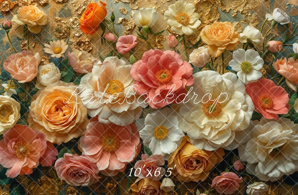 Kate Blumen Rosen Gold Struktur Hintergrund Entworfen von Emetselch - Kate Backdrop.de