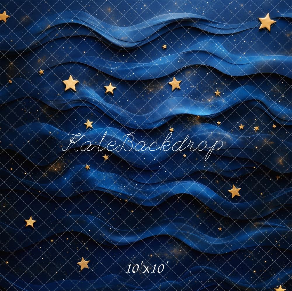 Kate Nacht Wellen Sterne Blau Hintergrund Entworfen von Patty Roberts - Kate Backdrop.de