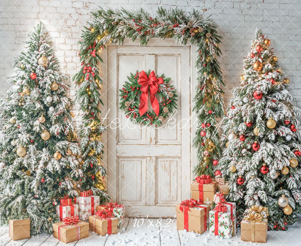 Kate Weihnachten Tannenbaum Geschenke Weiß Hintergrund Entworfen von Emetselch - Kate Backdrop.de