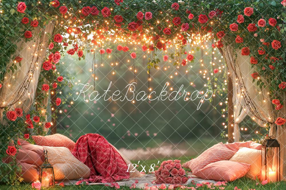 Kate Valentinstag Rosen Lichter Garten Fleece Hintergrund Entworfen von Emetselch