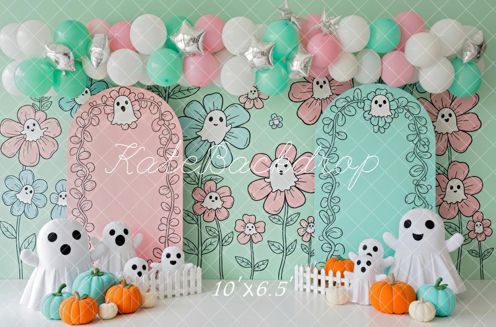 Kate Halloween Geister Blumen Pastell Hintergrund Entworfen von Patty Roberts - Kate Backdrop.de