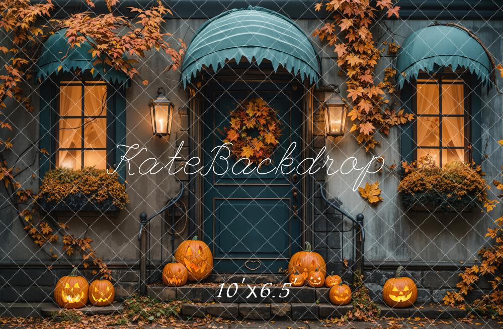 Kate Halloween Kürbisse Tür Hausfassade Hintergrund Entworfen von Emetselch - Kate Backdrop.de