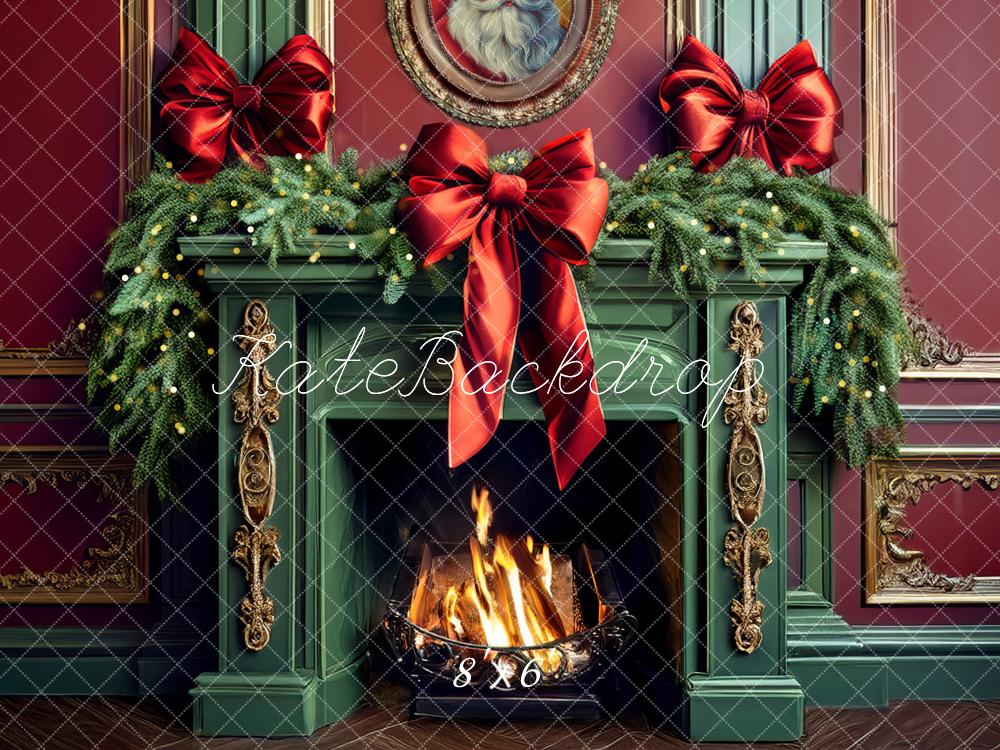 Kate Weihnachten Kamin Tannenzweige Rot Hintergrund Entworfen von Mandy Ringe