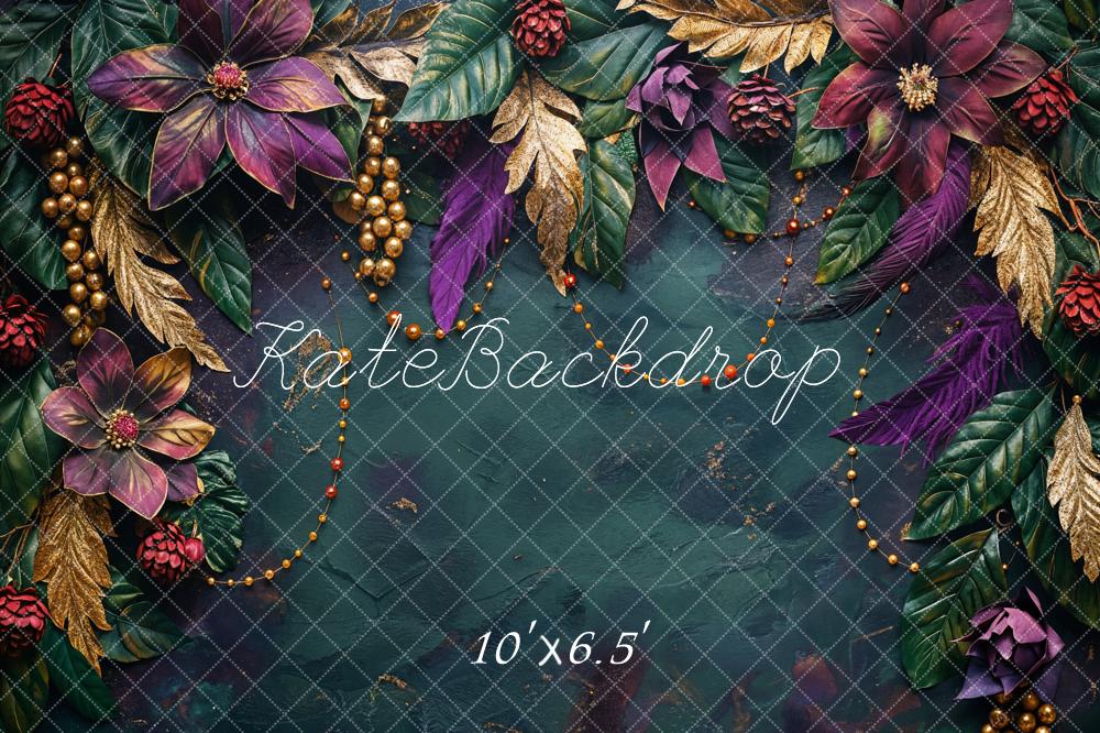 Kate Weihnachten Goldene Blätter Lila Blumen Hintergrund Entworfen von Chain - Kate Backdrop.de