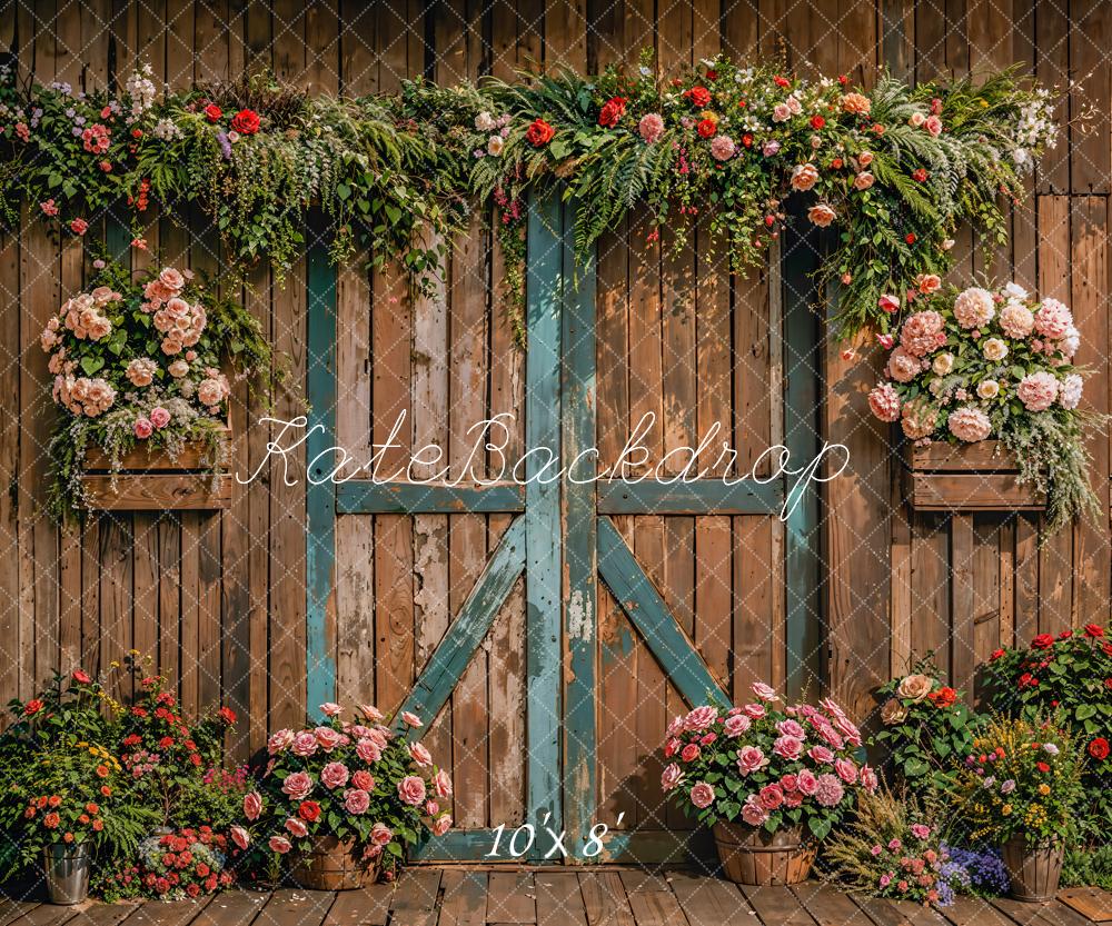 Kate Scheune Holztür Blumen Vintage Hintergrund Entworfen von Emetselch - Kate Backdrop.de