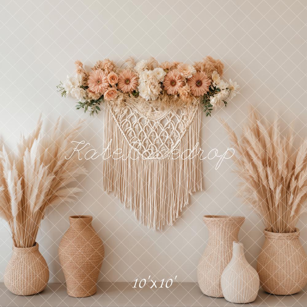 Kate Boho Makramee Pampasgras Beige Hintergrund Entworfen von Emetselch