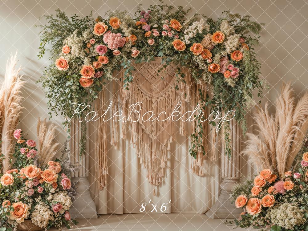 Kate Boho Blumenkranz Makramee Beige Hintergrund Entworfen von Emetselch - Kate Backdrop.de