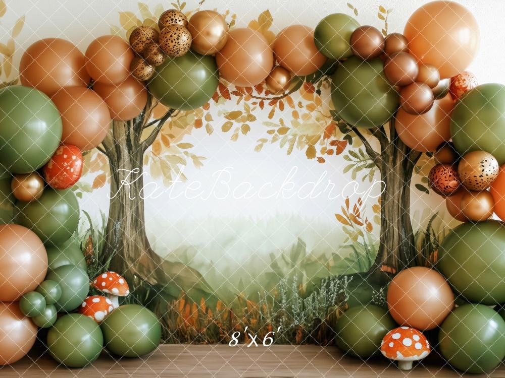Kate Herbst Wald Ballons Pilze Hintergrund Entworfen von Patty Roberts - Kate Backdrop.de
