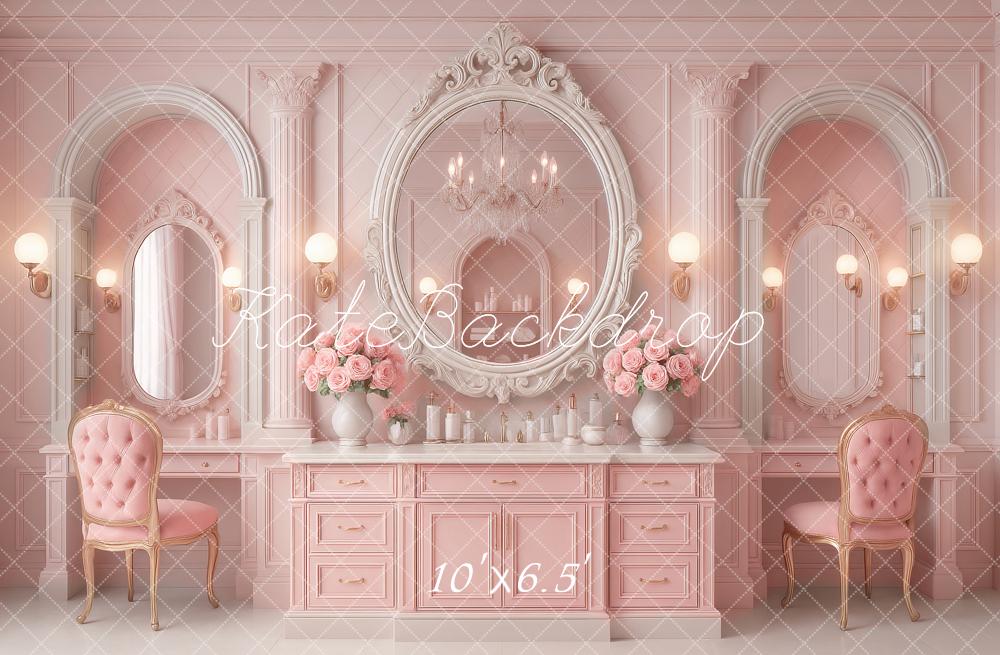 Kate Prinzessin Schminktisch Spiegel Rosa Hintergrund Entworfen von Ashley Paul - Kate Backdrop.de