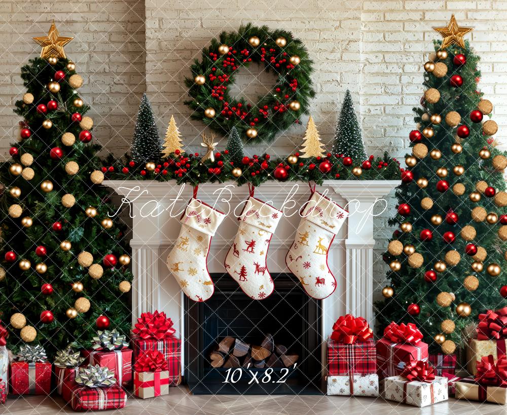 Kate Weihnachten Weihnachtsbaum Kamin Geschenke Hintergrund Entworfen von Mini MakeBelieve - Kate Backdrop.de