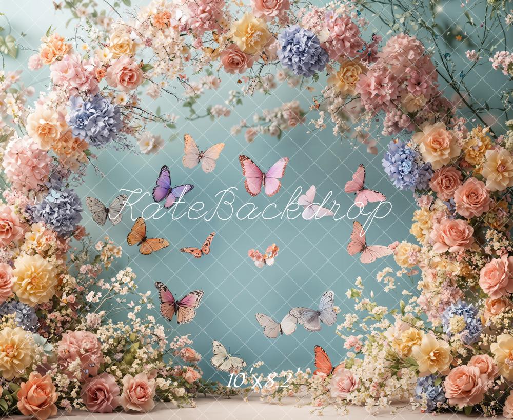 Kate Frühling Blumenbogen Schmetterlinge Pastell Hintergrund Entworfen von Emetselch - Kate Backdrop.de