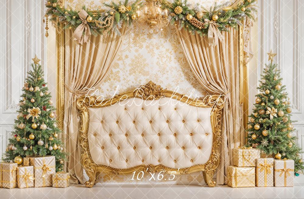 Kate Weihnachten Sofa Weihnachtsbäume Gold Hintergrund Entworfen von Emetselch - Kate Backdrop.de