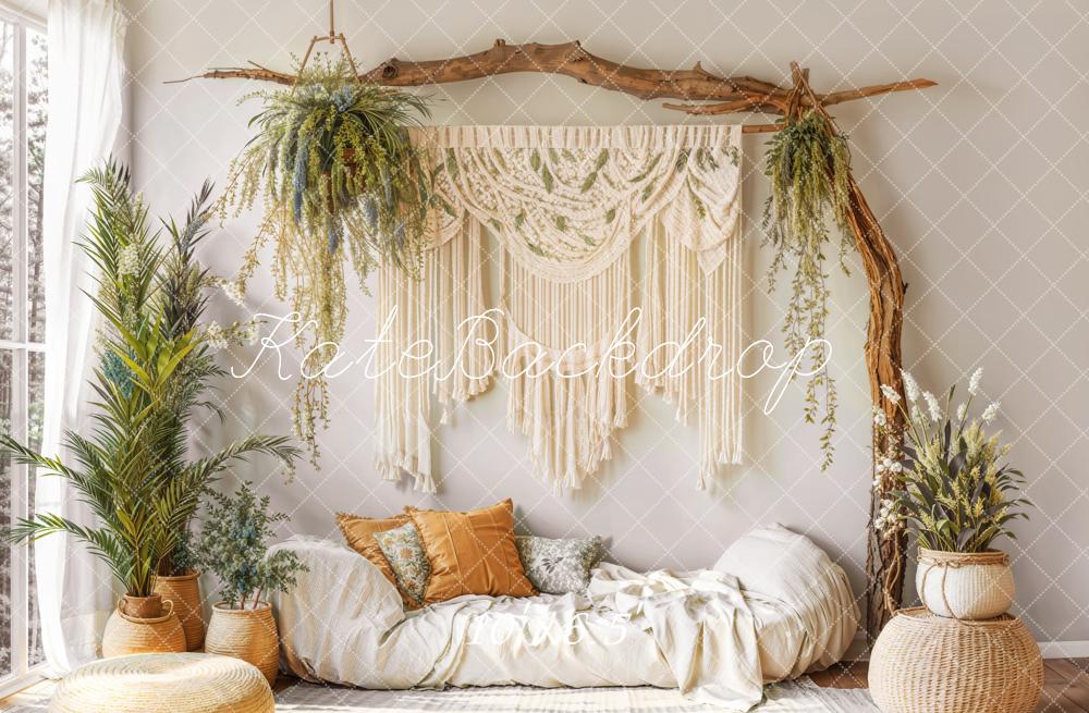 Kate Boho Makramee Pflanzen Beige Hintergrund Entworfen von Emetselch