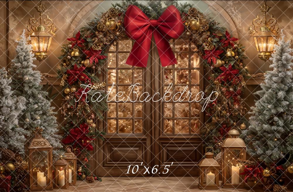 Kate Weihnachten Tür Kranz Rot Gold Hintergrund Entworfen von Emetselch - Kate Backdrop.de