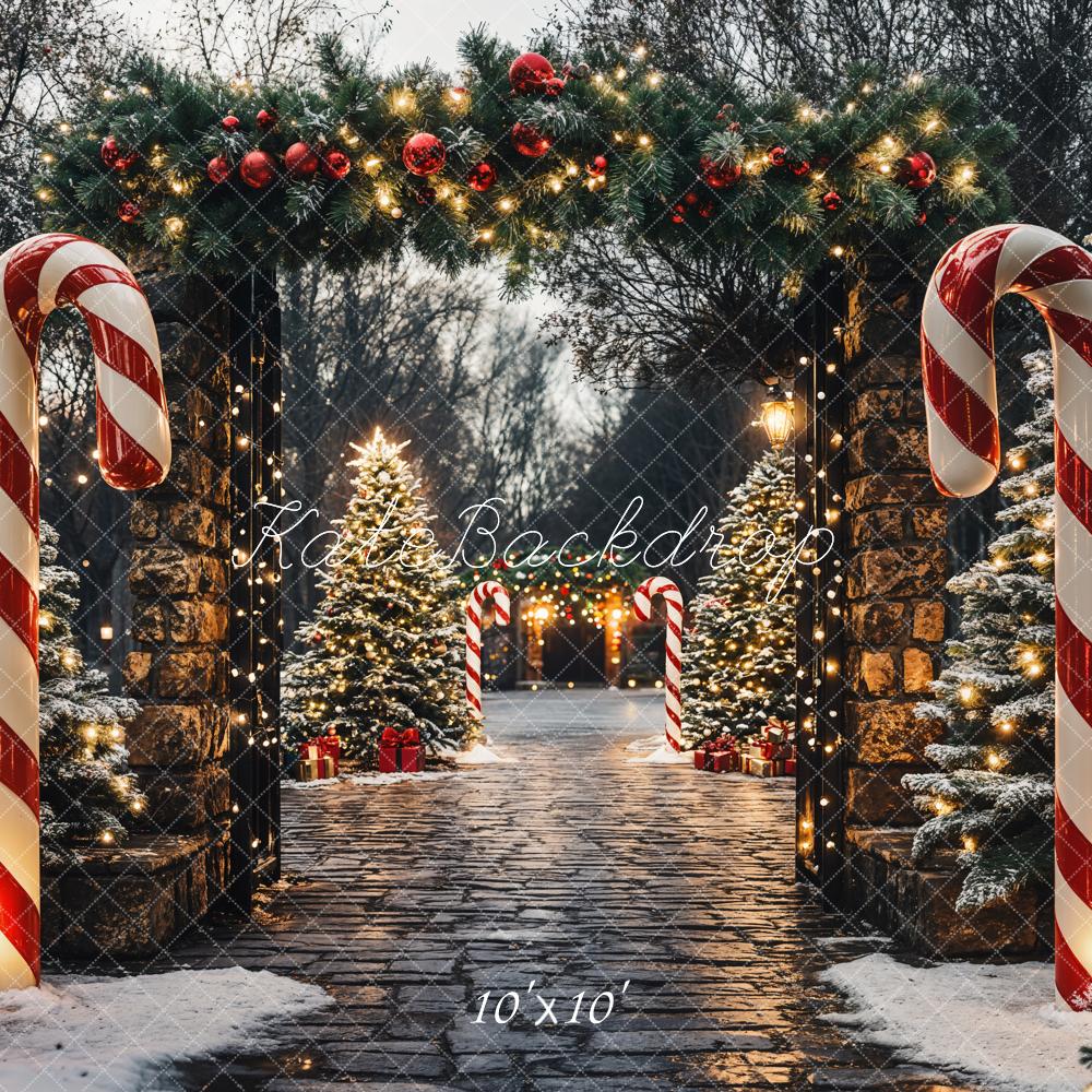 Kate Weihnachten Zuckerstangen Schneebäume Vintage Hintergrund Entworfen von Emetselch