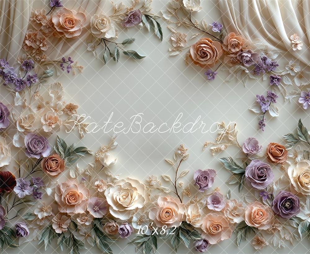 Kate Blumen Vorhang Creme Lila Hintergrund Entworfen von Mini MakeBelieve - Kate Backdrop.de