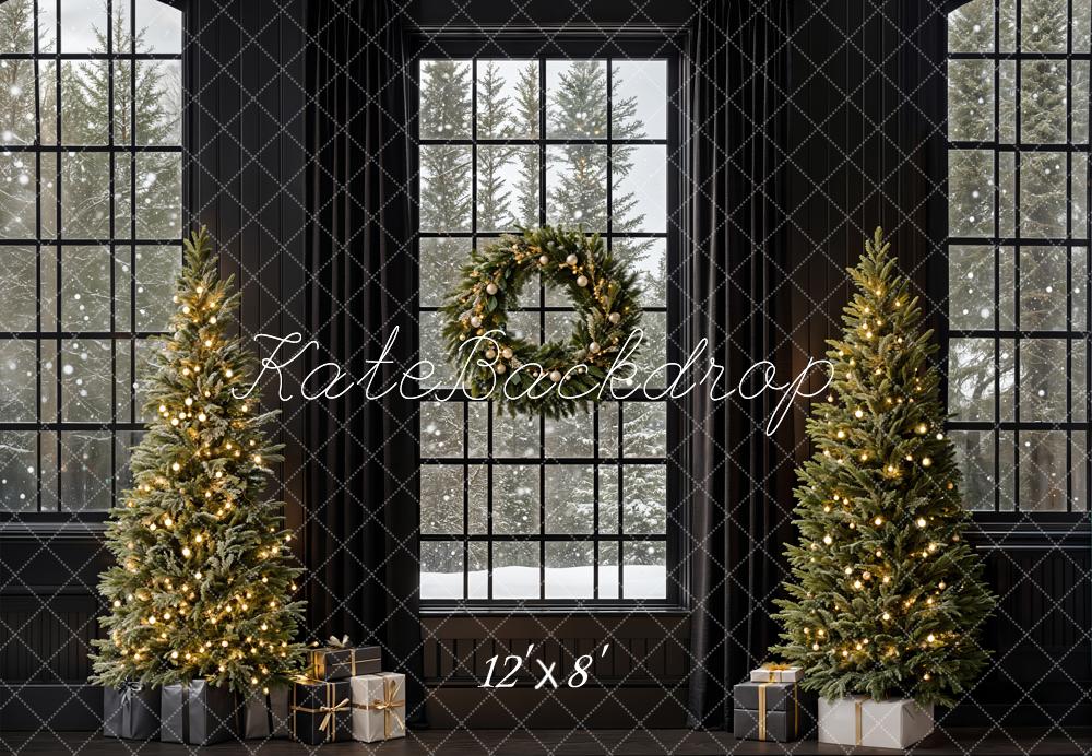 Kate Weihnachten Fenster Weihnachtsbaum Schwarz Fleece Hintergrund Entworfen von Emetselch