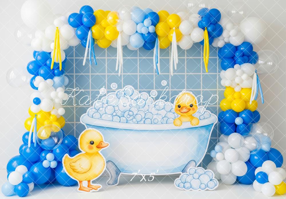 Kate Neugeborenes Badewanne Enten Ballons Blau Hintergrund Entworfen von Patty Roberts - Kate Backdrop.de