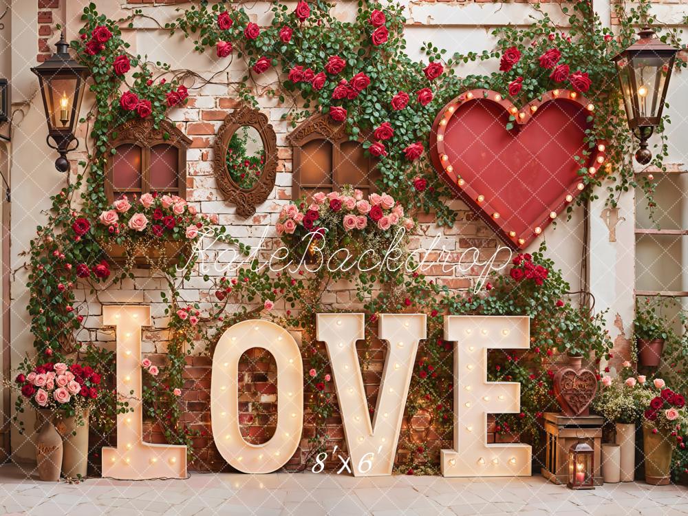 Kate Valentinstag Rote Rosen Herz Vintage Fleece Hintergrund Entworfen von Emetselch - Kate Backdrop.de