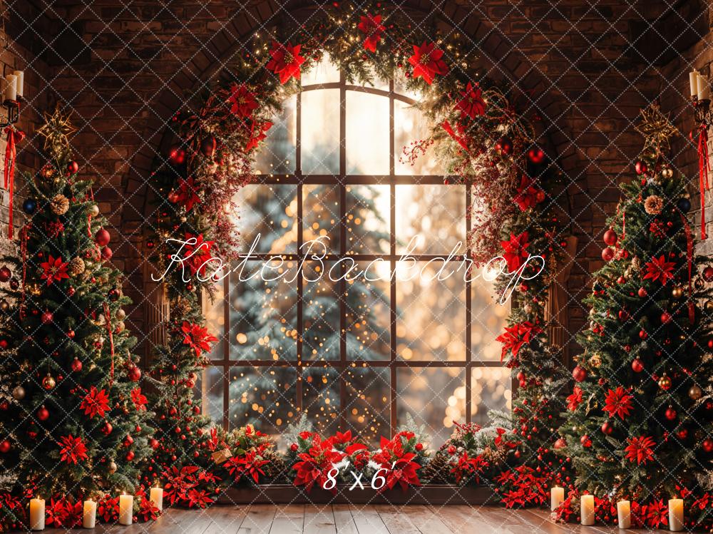 Kate Innen Weihnachten Baum Gebogenes Fenster Ziegel Wand Hintergrund Entworfen von Emetselch - Kate Backdrop.de