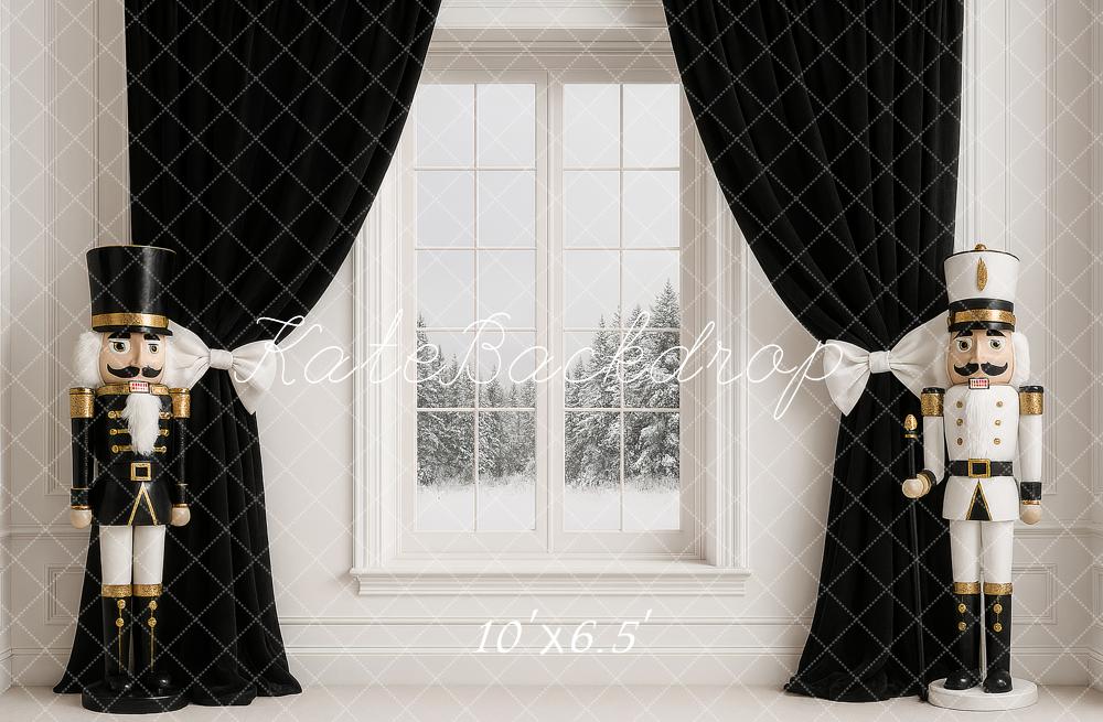 Kate Weihnachten Nussknacker Fenster Schwarz Hintergrund Entworfen von Ashley Paul - Kate Backdrop.de