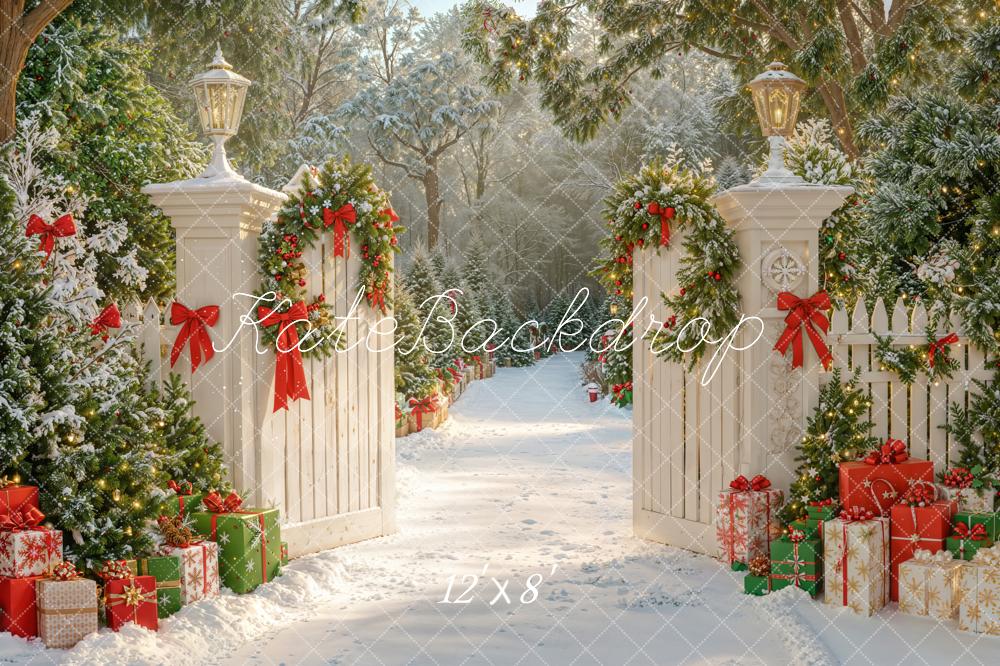 Kate Weihnachten Tor Geschenke Schnee Fleece Hintergrund Entworfen von Emetselch - Kate Backdrop.de