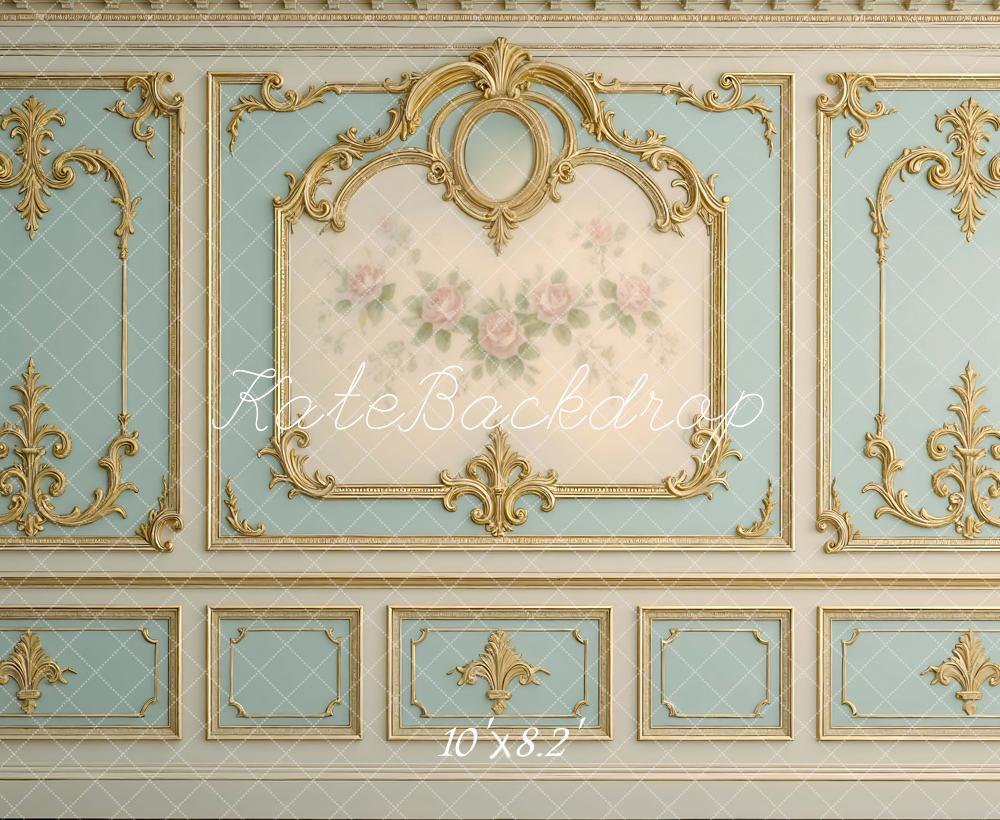 Kate Barock Verzierung Blumen Blau Hintergrund Entworfen von Mini MakeBelieve