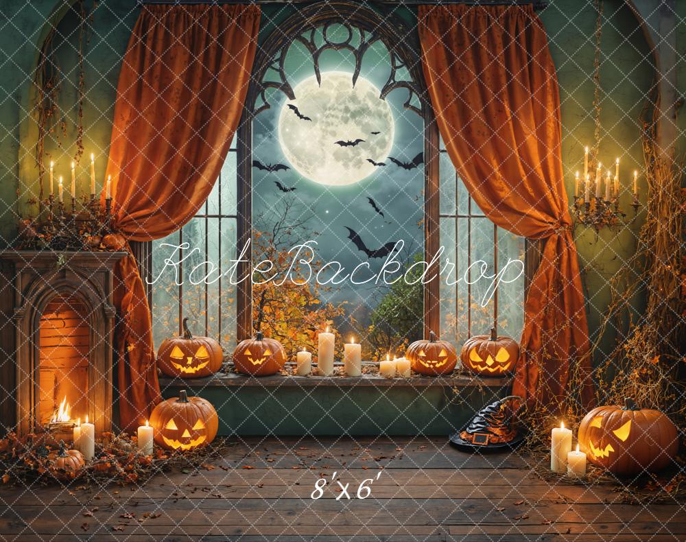Kate Halloween Kürbisse Vollmond Fenster Fleece Hintergrund Entworfen von Chain - Kate Backdrop.de