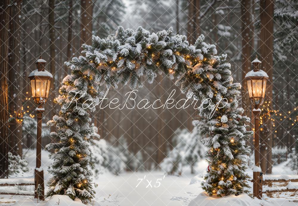 Kate Winter Blumenbogen Schnee Wald Hintergrund Entworfen von Emetselch - Kate Backdrop.de