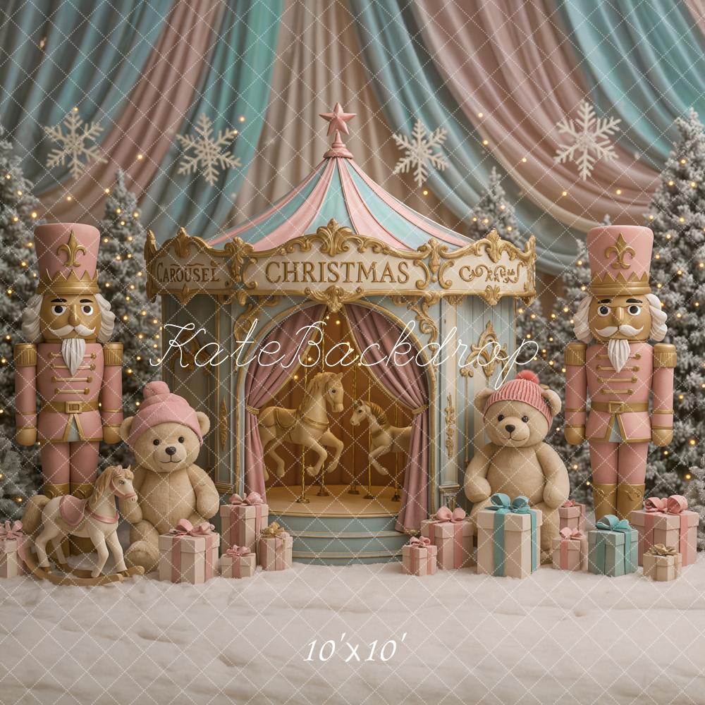 Kate Weihnachten Karussell Nussknacker Pastell Hintergrund Entworfen von Ashley Paul - Kate Backdrop.de