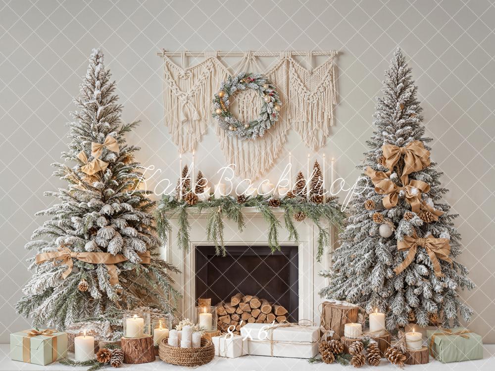 Kate Weihnachten Kamin Schneebäume Boho Hintergrund Entworfen von Emetselch - Kate Backdrop.de